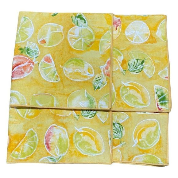 Rose Tree 100% Cotton Cloth Dinner Lemon Lime Fruit Napkins Set of 4 18”x17.5” - Picture 1 of 7